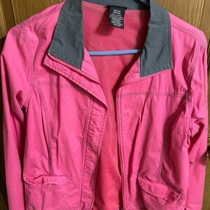 Stylish Pink Utility Jacket with Gray Accents